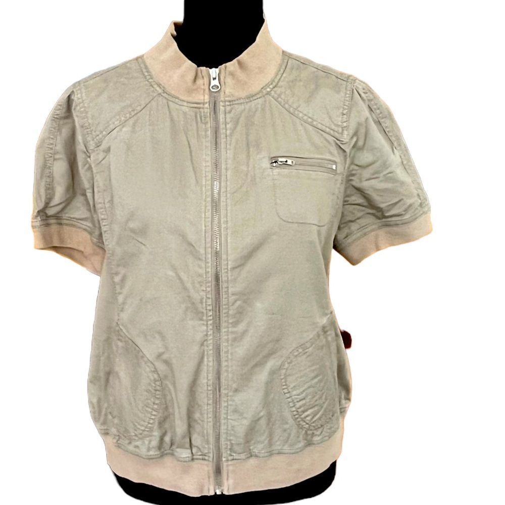 LOFT zip front tan top, size L